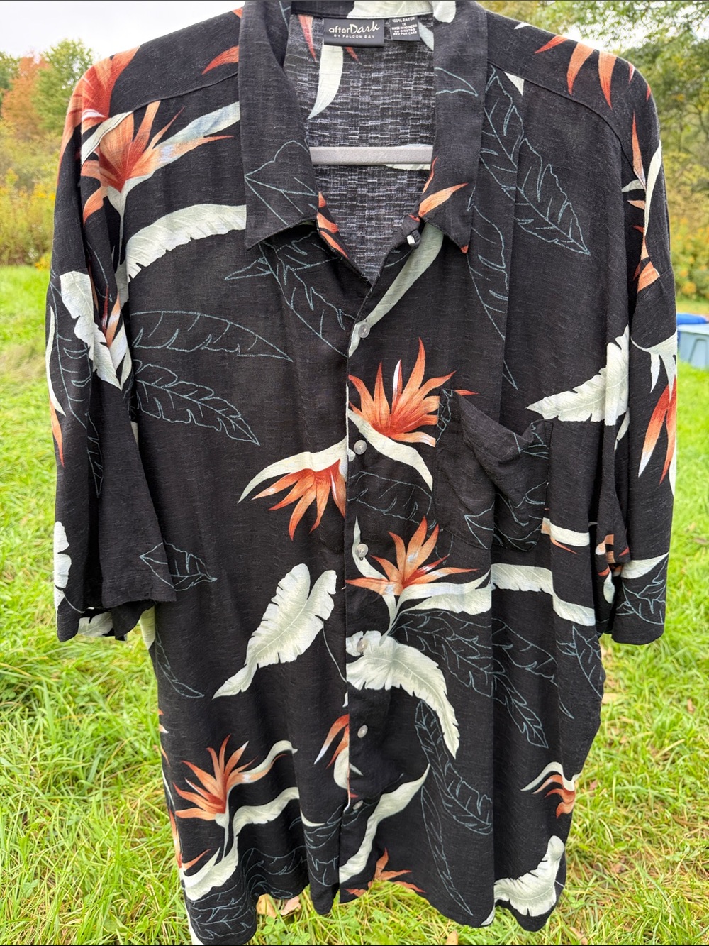 Vntg Tropical Shirt afterDark by Falcon Bay 90s-Y2K 100% Rayon Made Indonesia